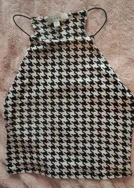 Black White Houndstooth Halter Crop Top Size Small Y2K 90s Streetwear Preppy